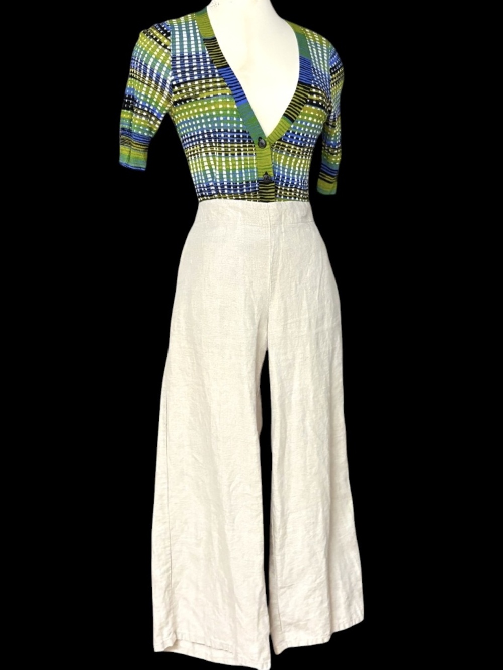 pants J JILL M beige 100% linen wide leg unlined pockets! capsule minimalist